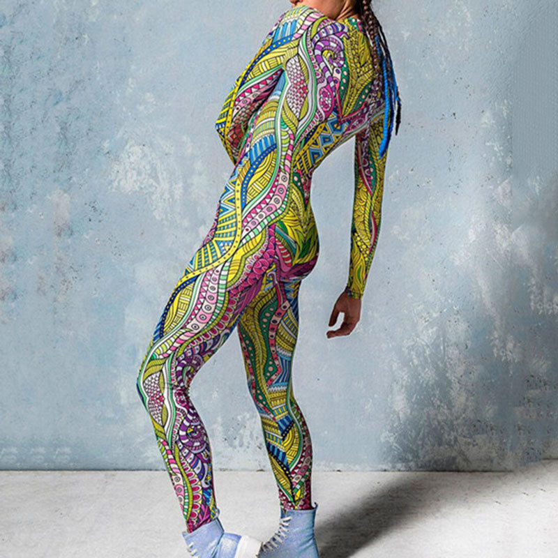 Color Element Digital Printing Cosplay Clothes Women's Clothing Tight Long Sleeve Jumpsuit