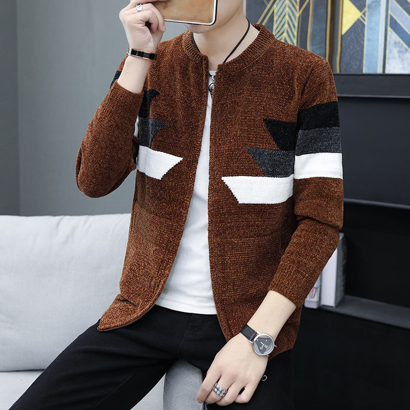 Hooded Jacket Knit Sweater Men Korean Style Slim