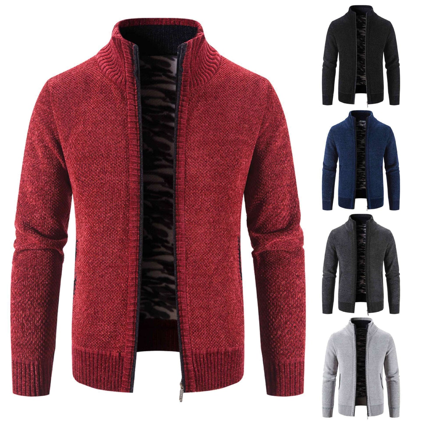 Men's Jacket Knitwear Autumn And Winter Fleece Lined Padded Warm Keeping Cardigan Product information: Color: 8811 navy blue, 8811 Black, 8811 wine red, 8811 light gray, 8811 dark gray Suitable for people: Plus size Size: M,L,XL,2XL,3XL Version: Loose Sty