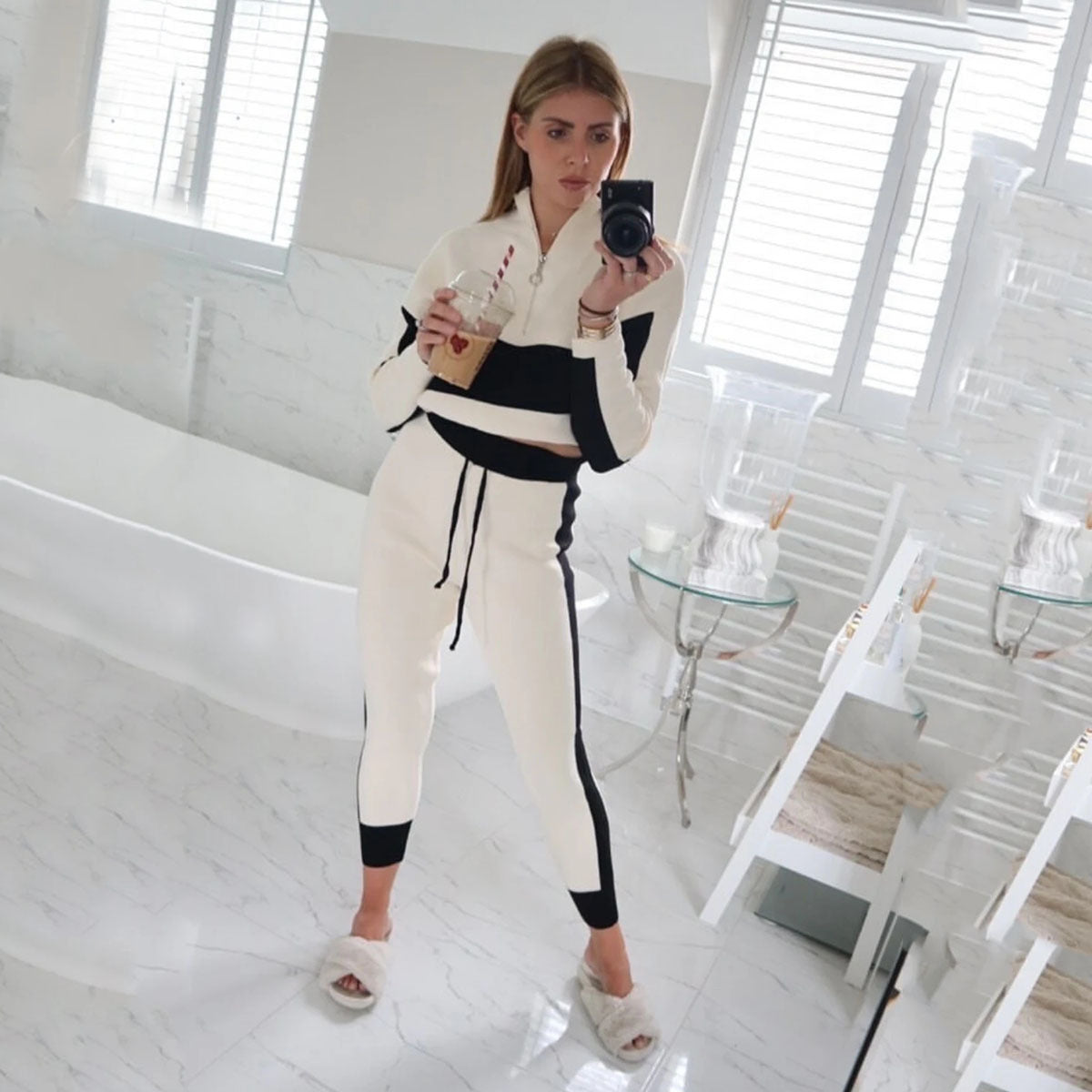 Women's zipper stand collar casual sports suit