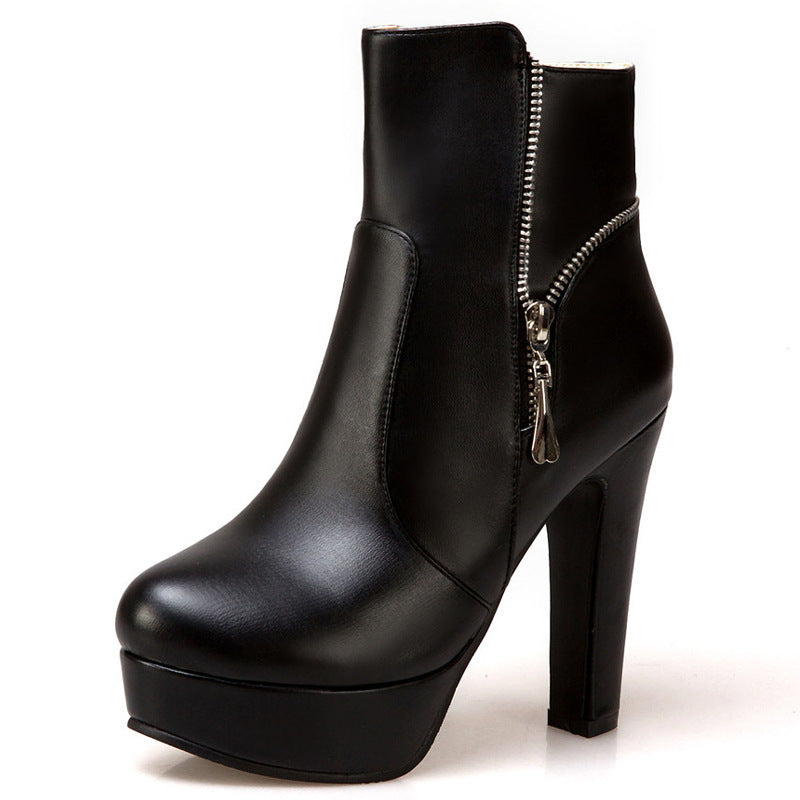 Women's thick heel high and short boots