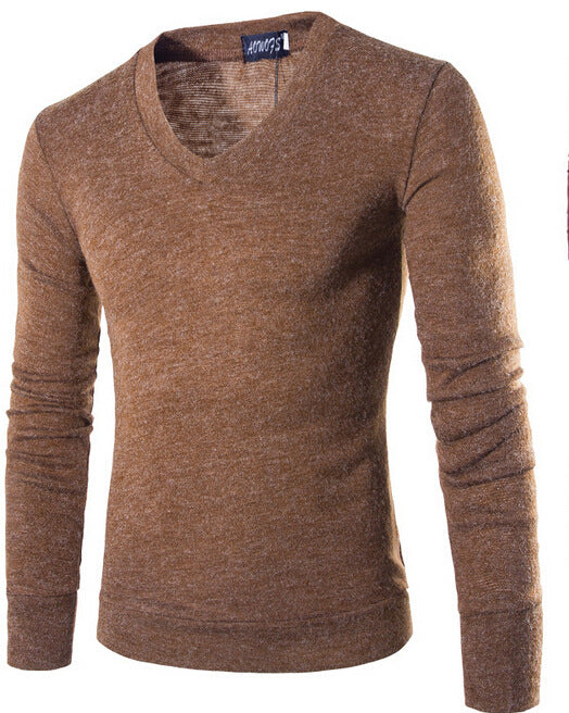 Men's Bottoming Shirt Trend Solid Color Rabbit Plush Men's V-neck Sweater