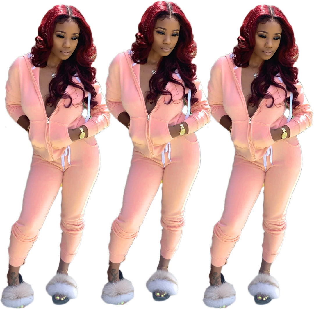 Pure Color Sweatshirt Suit Sports Two-Piece Suit