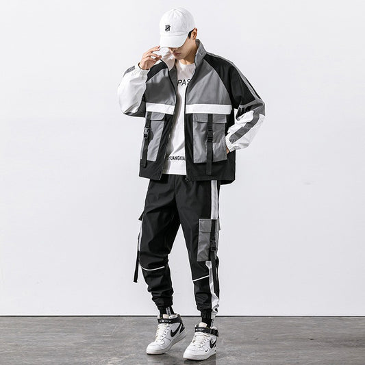 Spring And Autumn Sports Suit Street Trendy Boys Casual Workwear Jacket Multi-pocket Trousers Two-piece Set