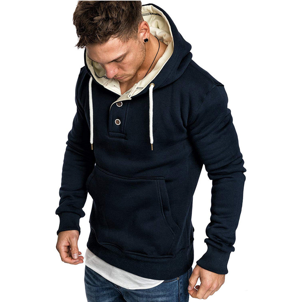 Button-trimmed hooded fleece sweatshirt