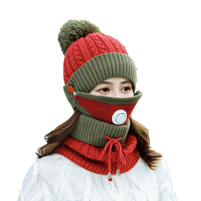 Korean version of matching color neck mask knitted cap