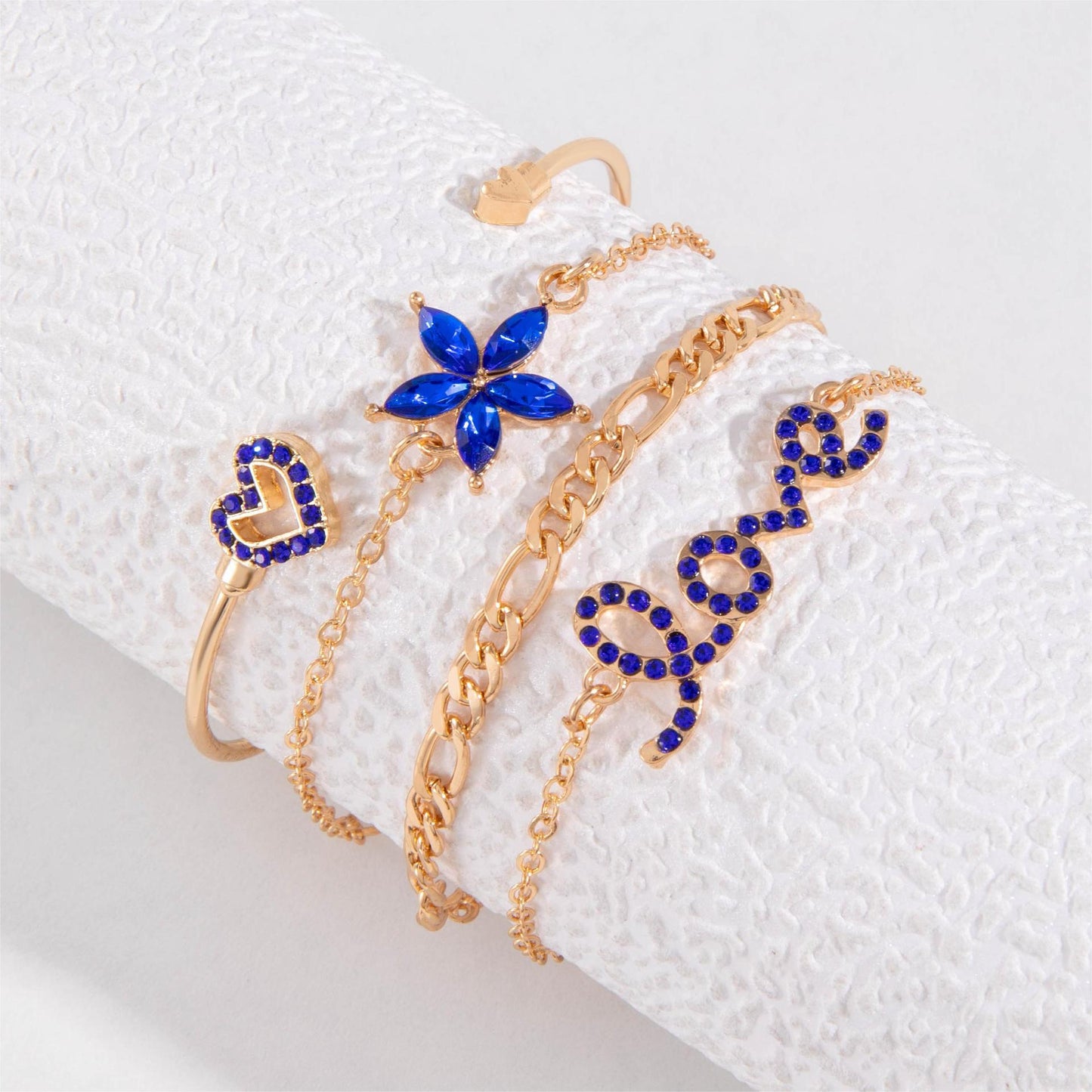 4 piezas de pulsera de mariposa de amor de flor azul con diseño de diamantes de imitación para el día de San Valentín