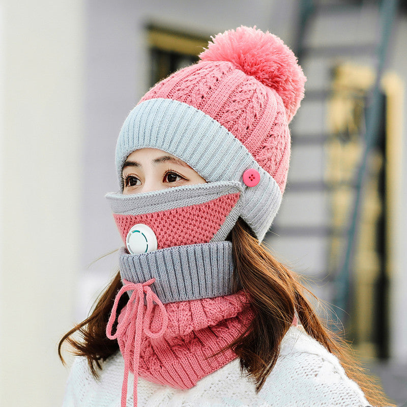 Korean version of matching color neck mask knitted cap