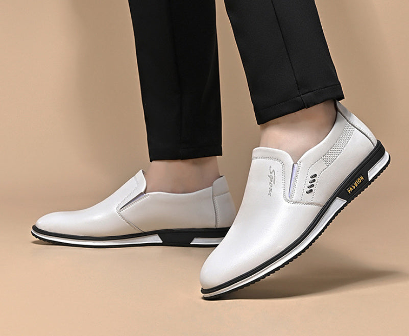 Men's British White Slip-on Leather Shoes