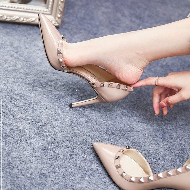 Rivets Pointed Toe Side Empty High Heels Women's Stiletto Heel 8CM Temperament Sexy Pumps