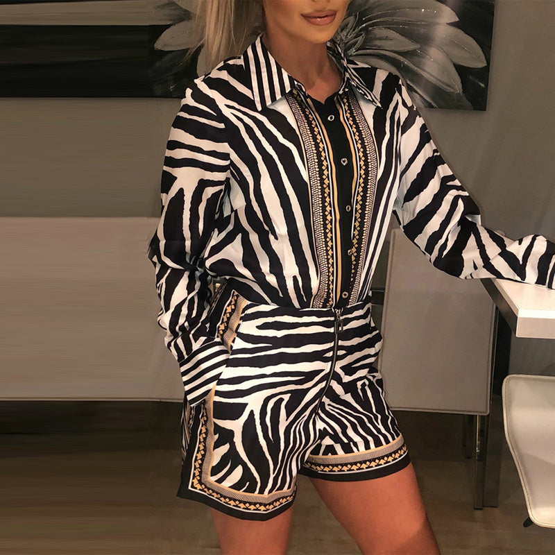 Zebra animal print shirt + shorts suit set