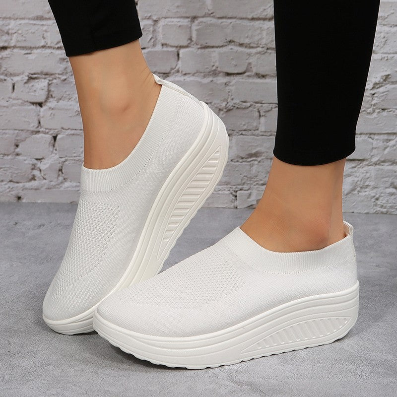 Women's Trend Thick Sole Fly Woven Breathable Mesh Casual Shoes