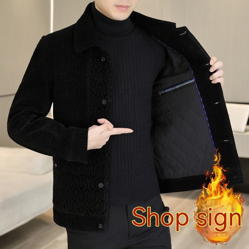 Lapel Short Fleece-lined Padded Jacket