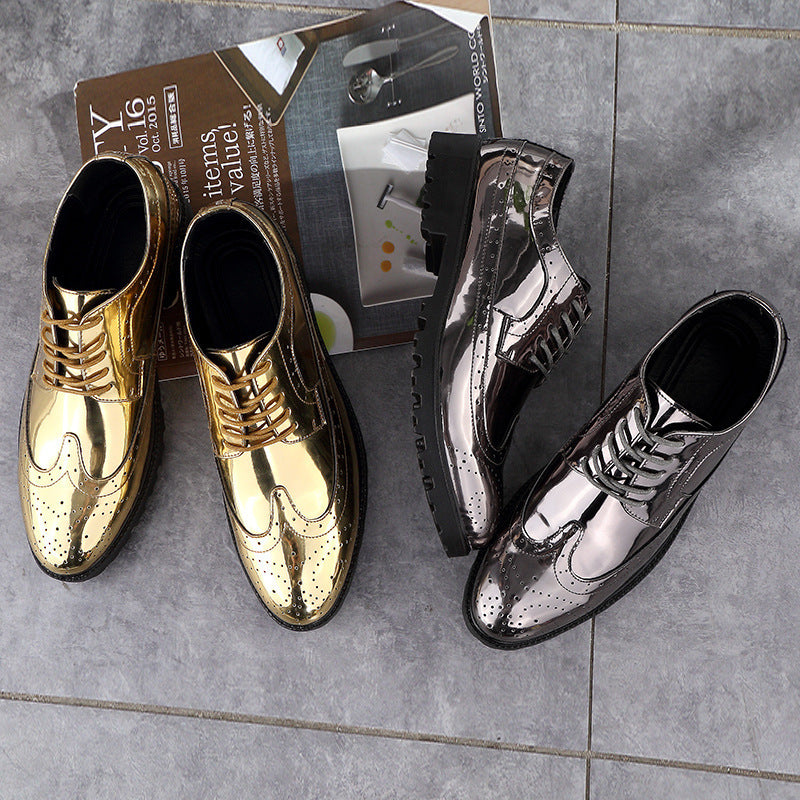 Nightclub gold and silver leather shoes