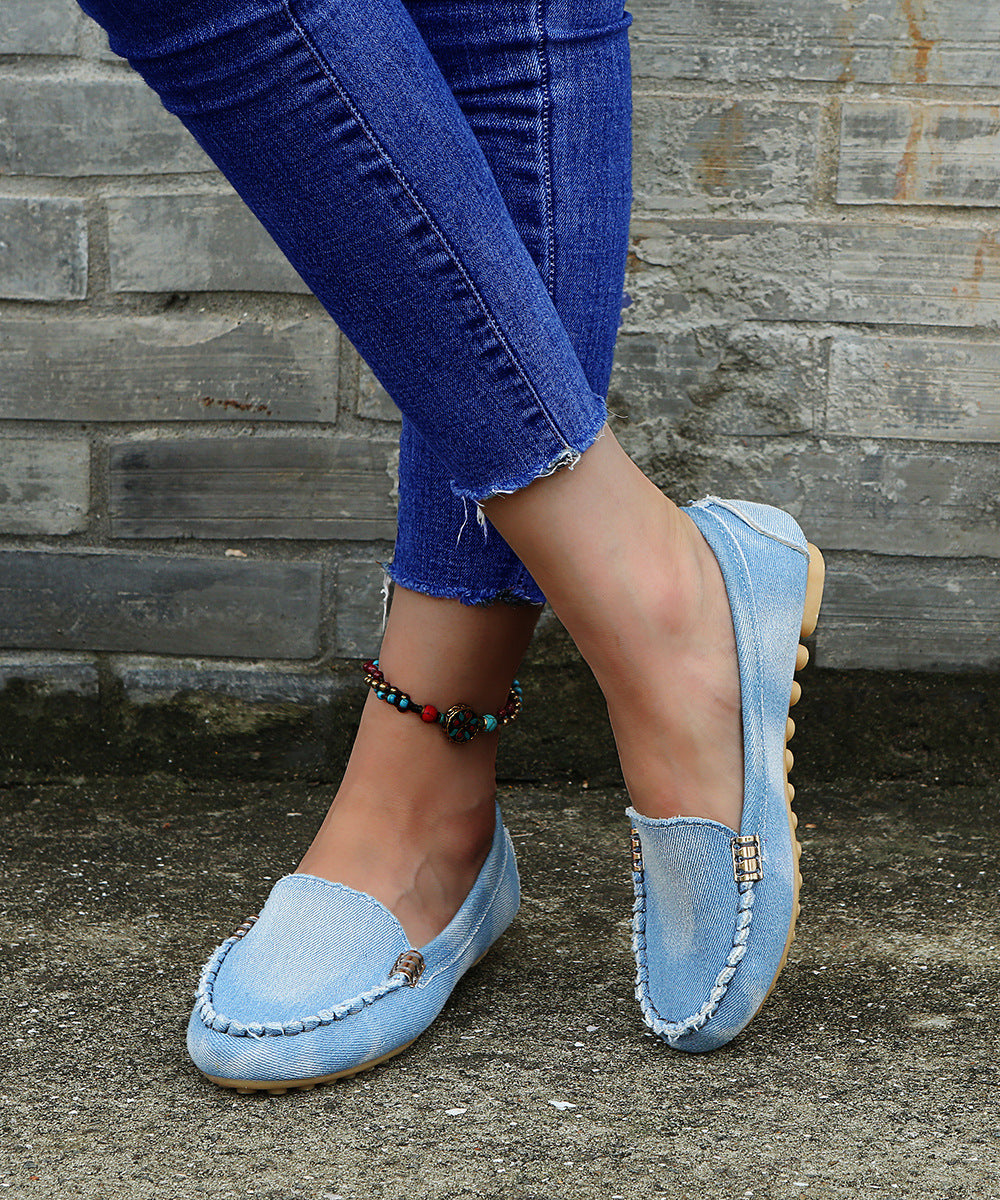 Pure Blue Denim Viscose Shoes Pointed Toe Low-top Shoes