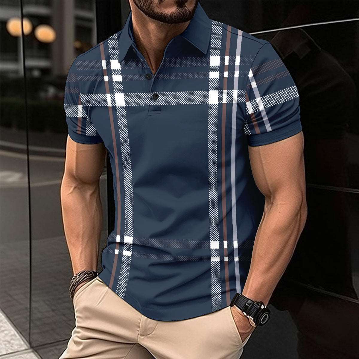 3D Digital Printing Lapel Short Sleeve Pullover Leisure Men