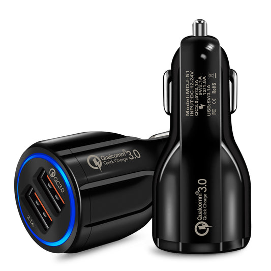 Quick Charge 3.0 Autoladegerät für Mobiltelefon Dual USB Autoladegerät Qualcomm Qc 3.0 Schnellladeadapter Mini USB Autoladegerät