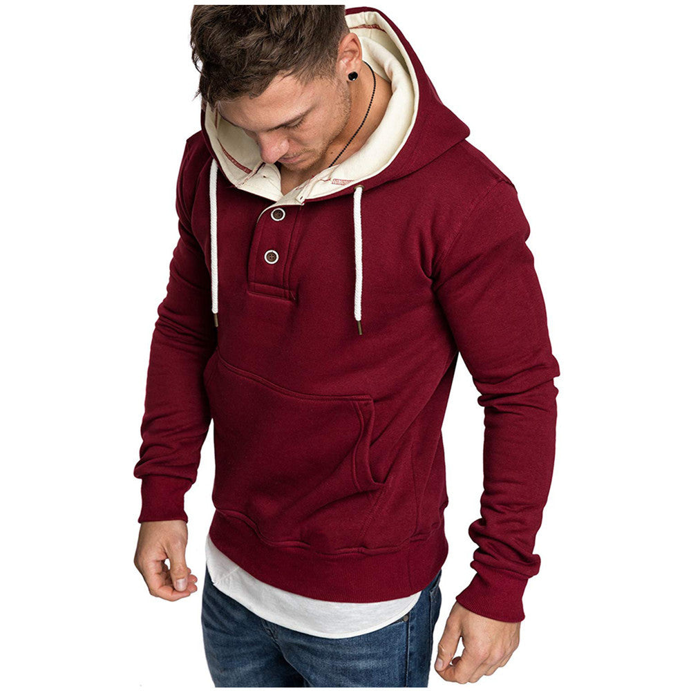 Button-trimmed hooded fleece sweatshirt