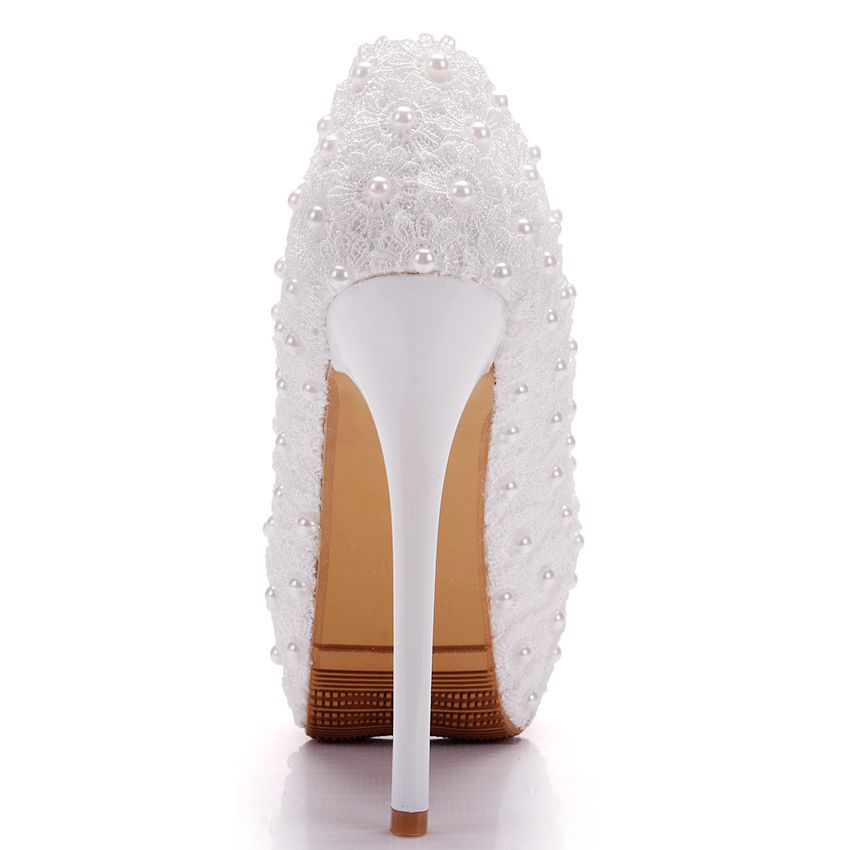 Large Size Waterproof Platform High Heel Round Toe Pearl Shoes