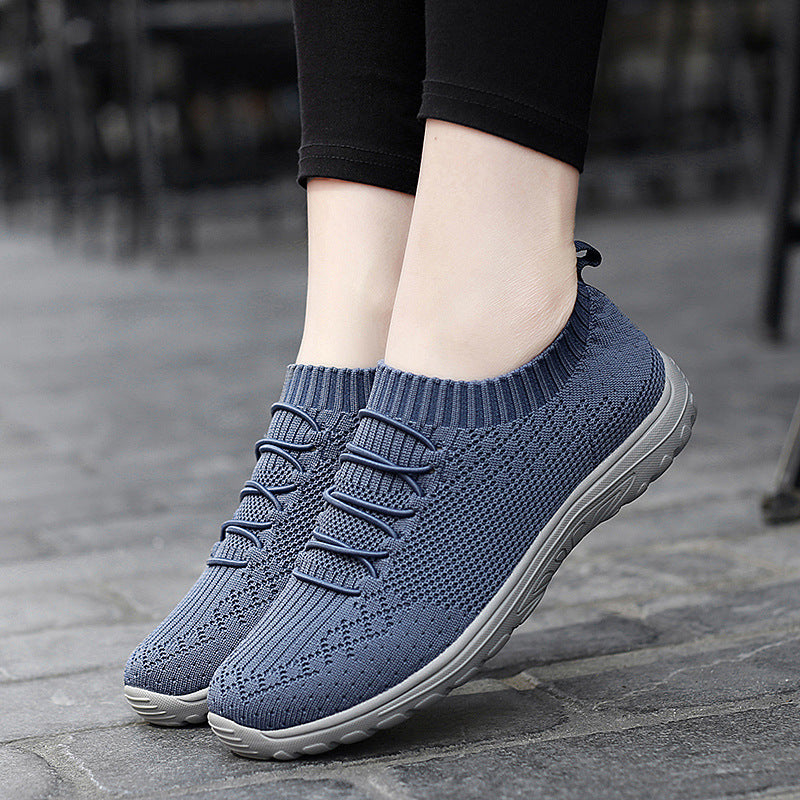 Ladies Flying Woven Mesh Shoes Plus Size Casual Sneakers