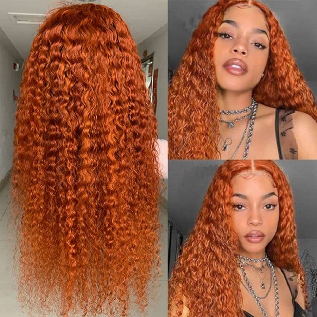 Front Lace Small Curly Orange Curly Hair Chemical Fiber Fake Head Cover