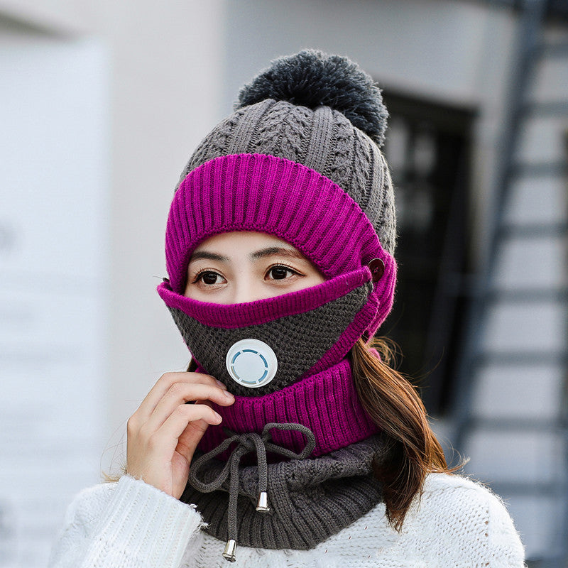 Korean version of matching color neck mask knitted cap