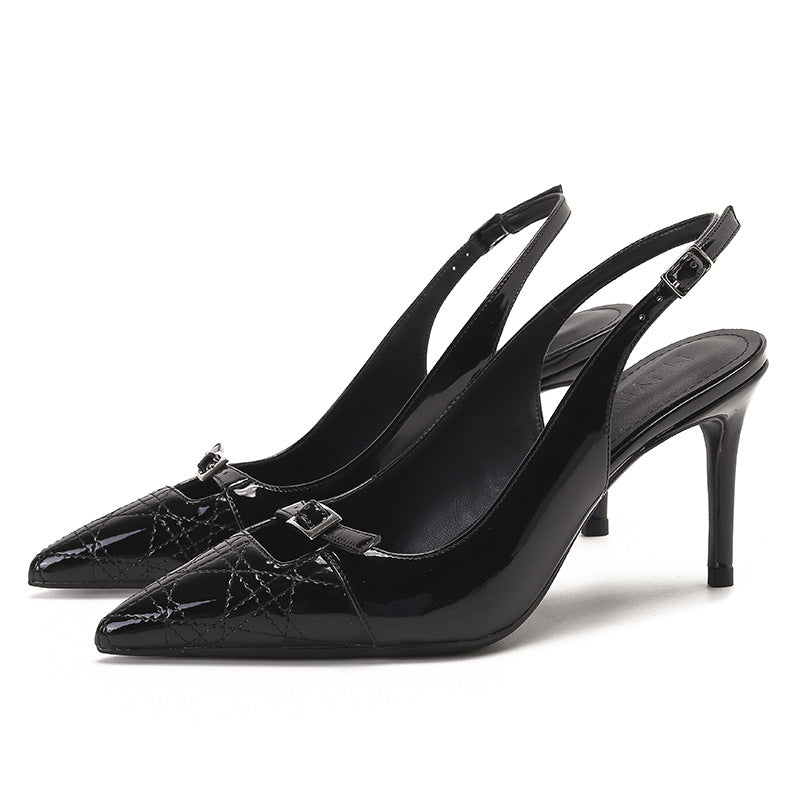 Schwarze High-Heels-Sandalen mit geschlossener Zehenpartie und Knöchelriemen