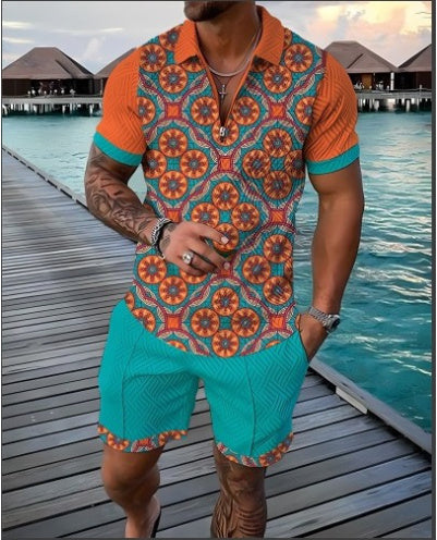 New Men's Summer Short Sleeve Shorts Casual Suit