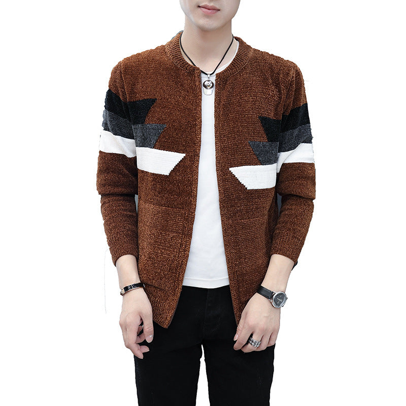 Hooded Jacket Knit Sweater Men Korean Style Slim