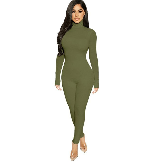 High-neck Solid Color Tight-fitting Sports Long-sleeved Fitness Jumpsuit