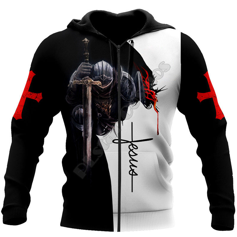 New Men's 3D Digital Jesus Print Long Sleeve Sweatshirt