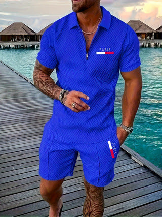 Casual Retro Plaid Printed PARIS Heat Transfer Patch Men's Beach Suit