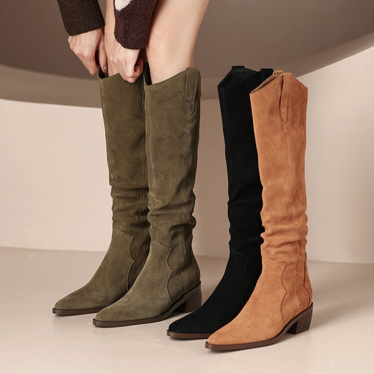 Over Best-selling V Cut Knee-high Boots Chunky Heel New Autumn And Winter