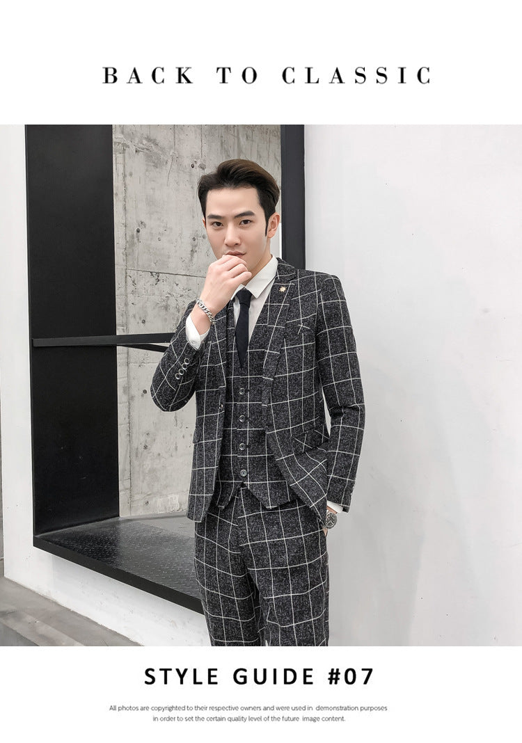 Slim Fit Suit Suit Men's Plaid Suit Three-piece Suit