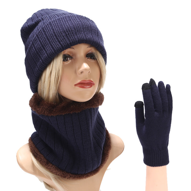 Scarf And Hat Gloves Three-piece Suit Men And Women Couple Winter Woolen Knitted Hat