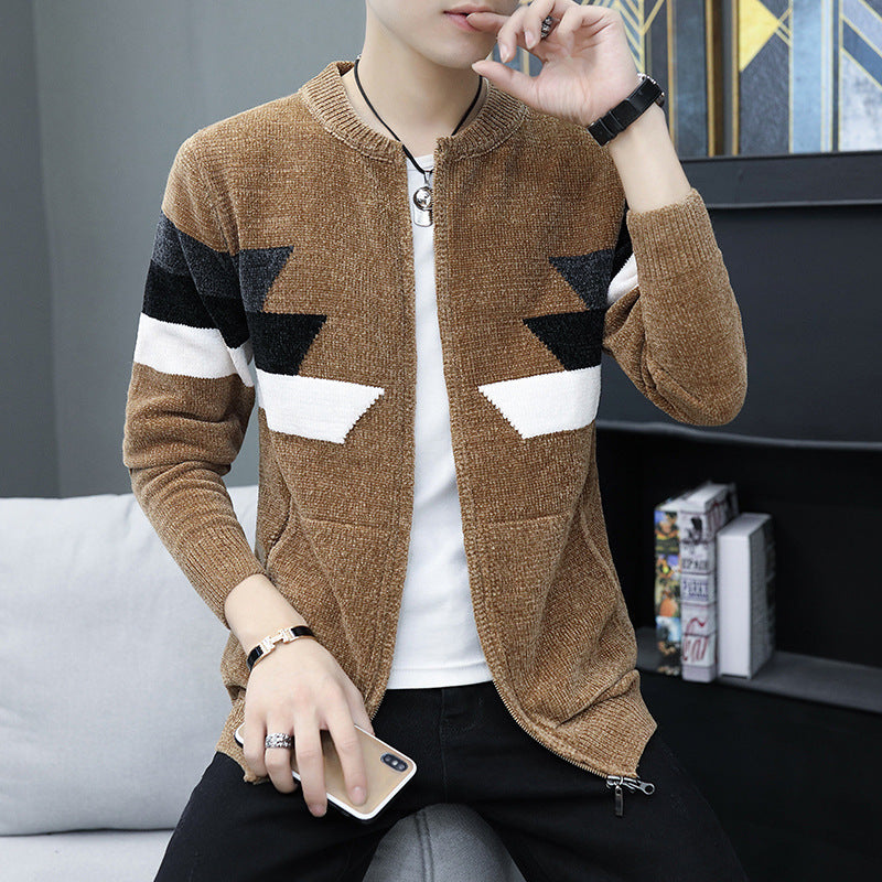 Hooded Jacket Knit Sweater Men Korean Style Slim