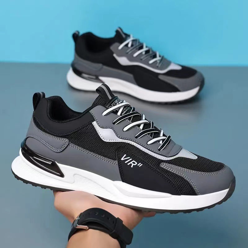 Men's Color Block Mesh Shoes Fashion Casual Lace-up Sneakers Outdoor Breathable Running Sports Shoes