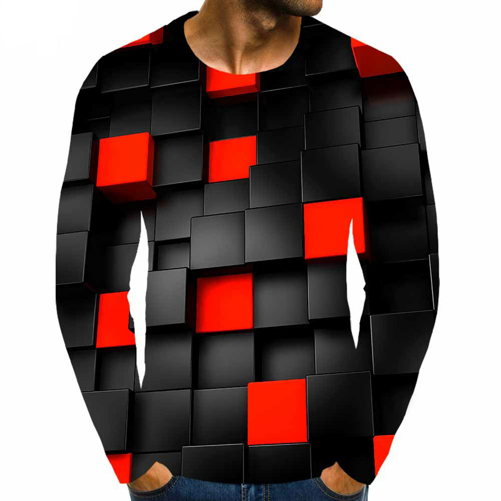 Square Men's Long Sleeve T-Shirt 3D Digital Printing