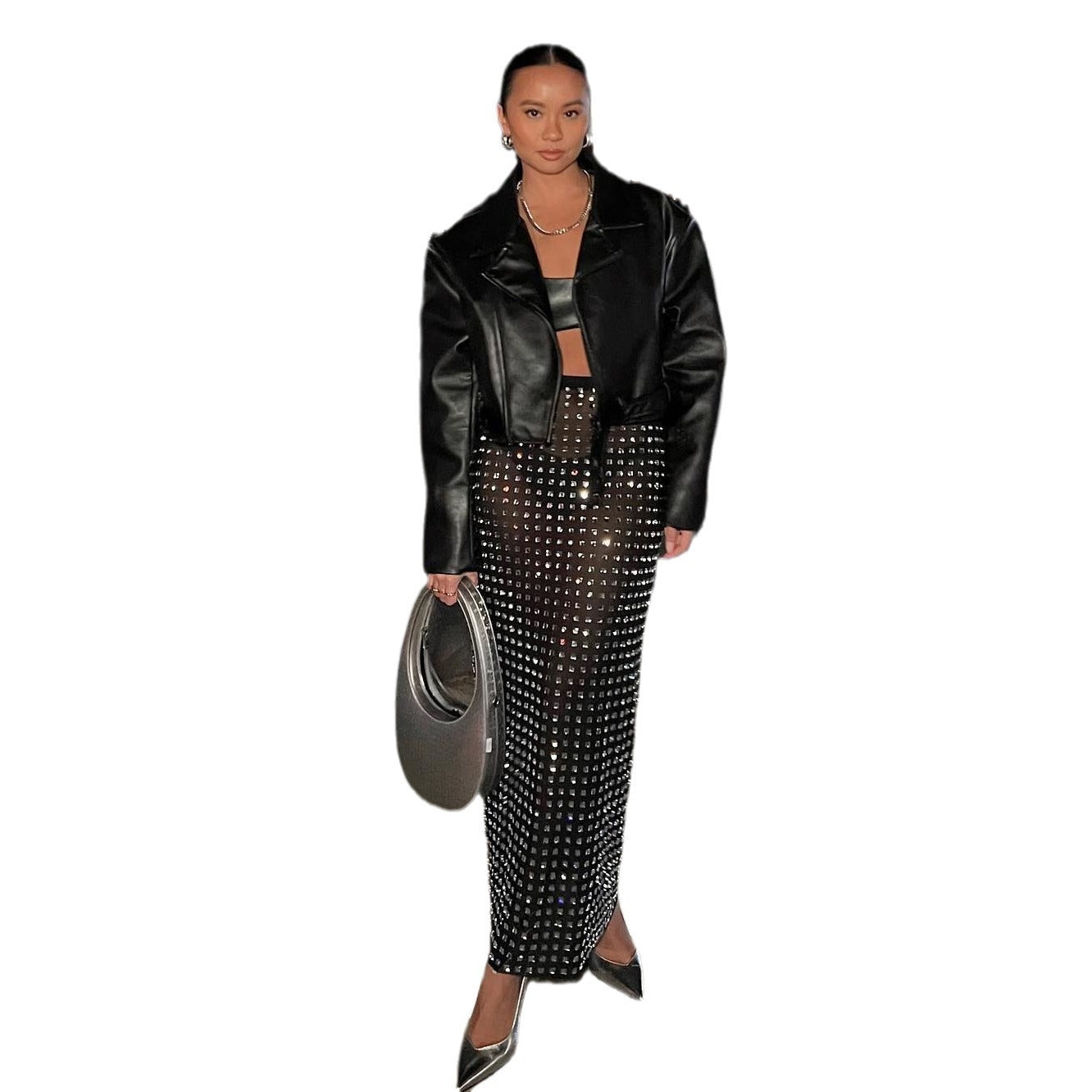 Black Rivet Skirt Suit Yagao Street Party Suit Suit