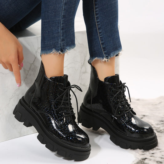 High-rise Glossy Low-top Women's Boots