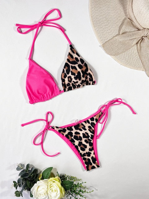 Conjunto de bikini de 2 piezas con estampado de leopardo de Ellolace