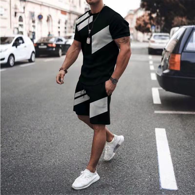 Men's Loose Fashion Casual Round Neck T-shirt Two-piece Set Product information: Fabric name: Polyester Main fabric composition: acetate fiber Size: XXS,XS,S,M,L,XL,XXL,XXL,XXXXL,5XL,6XL Suitable season: Summer Style: Casul Size: Note: 1. Asian sizes are