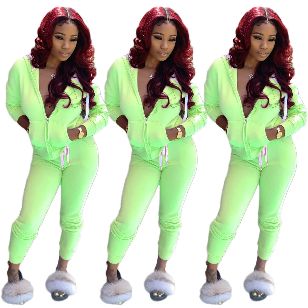 Pure Color Sweatshirt Suit Sports Two-Piece Suit