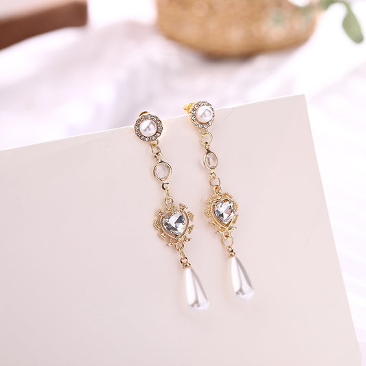 Pearl Earrings Love Rhinestones Long Earrings Women