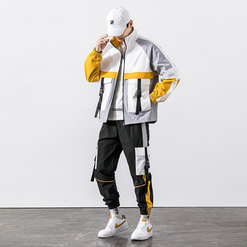 Spring And Autumn Sports Suit Street Trendy Boys Casual Workwear Jacket Multi-pocket Trousers Two-piece Set