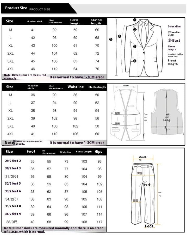 Slim Fit Suit Suit Men's Plaid Suit Three-piece Suit