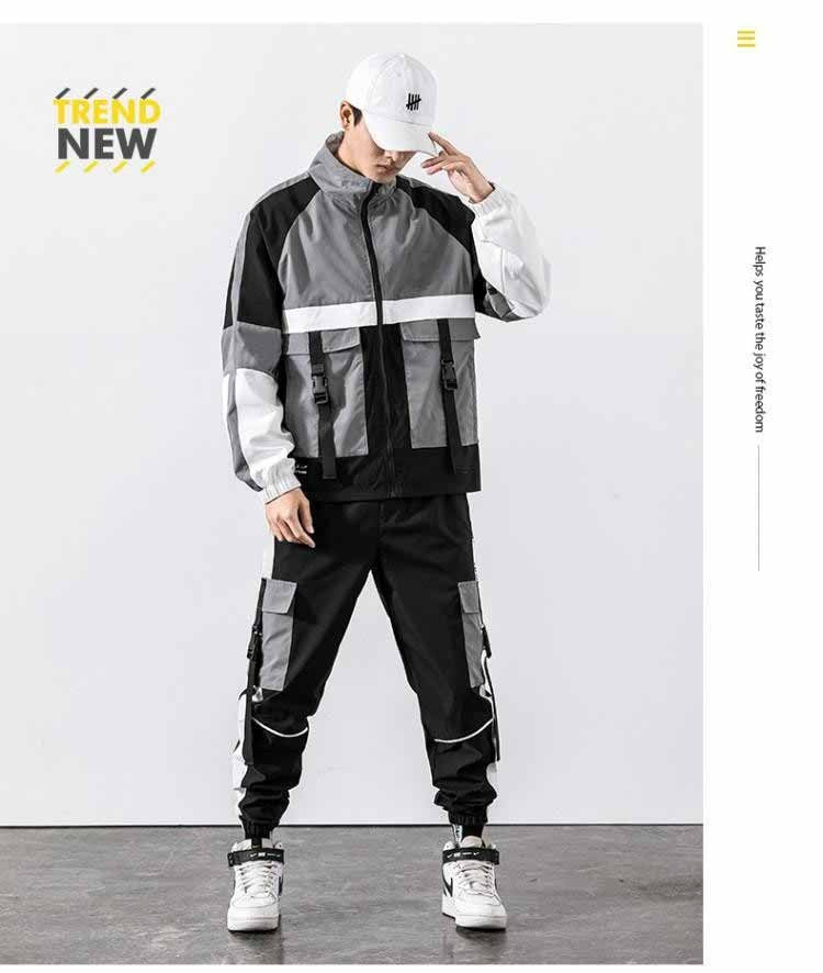 Spring And Autumn Sports Suit Street Trendy Boys Casual Workwear Jacket Multi-pocket Trousers Two-piece Set