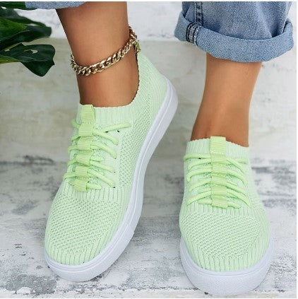 Candy-colored Flying Woven Flat Large Size Women's Casual Shoes