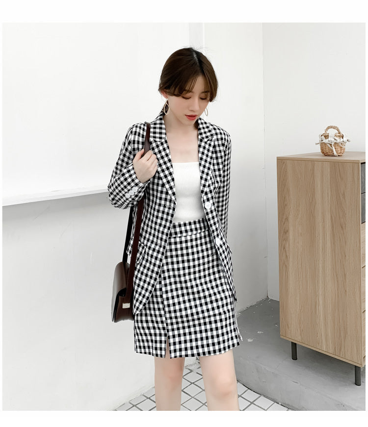 Plaid suit skirt suit