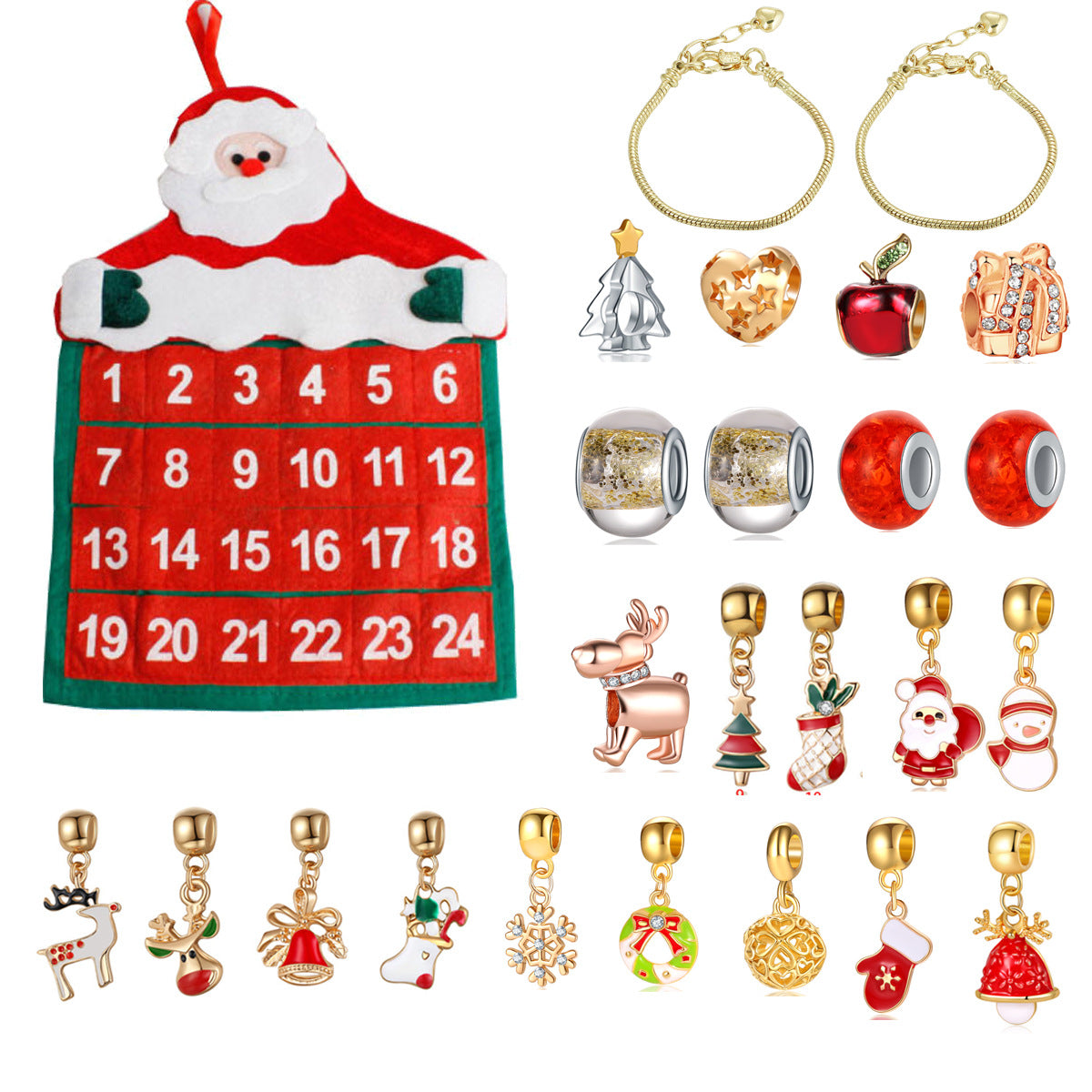 Christmas Jewelry Gift Calendar Cloth Bag Bracelet Necklace Beads DIY Gift Set